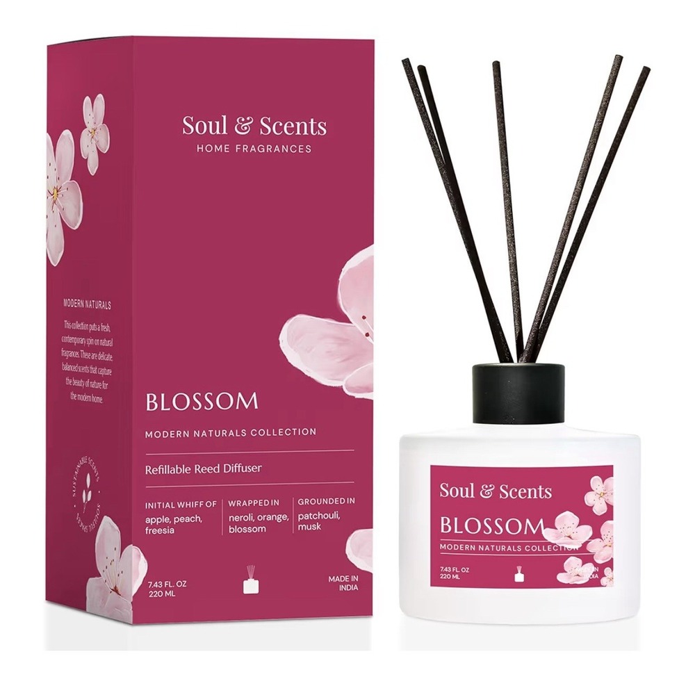 Soul & Scents Reed Diffuser Set – Blossom | 7.43 oz Refillable Scented Oil